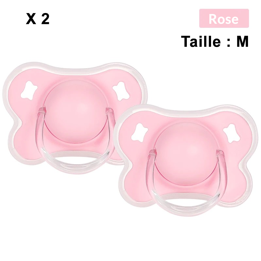 Lot de 2 sucettes roses taille M au design papillon et matière douce
