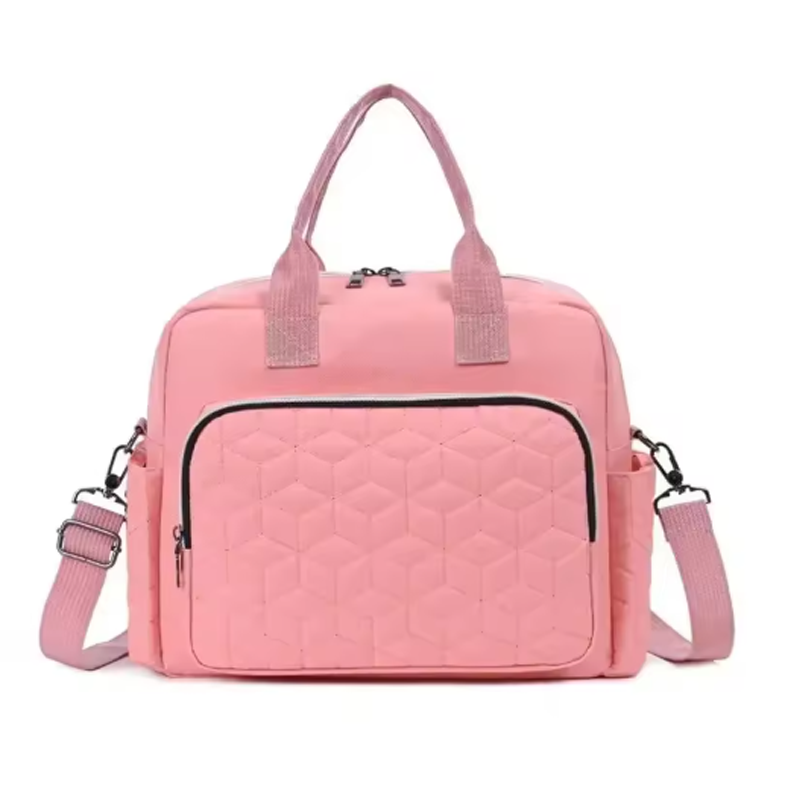 Sac à langer rose pastel chic avec grande poche frontale matelassée