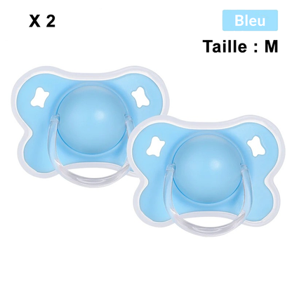 Lot de 2 sucettes bleues taille M en silicone pour bébé