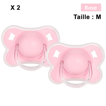 Lot de 2 sucettes roses taille M au design papillon et matière douce