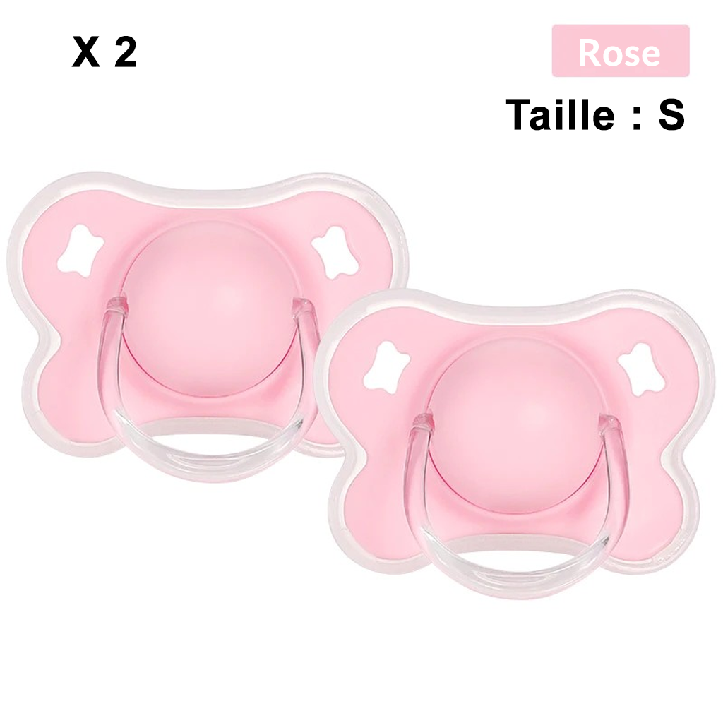 Lot de 2 sucettes roses taille S ergonomiques pour bébé